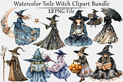 Watercolor Toile Witch Clipart, a Seasonal Illustration by CitraGraphics (Thumbnail 1 of 4)