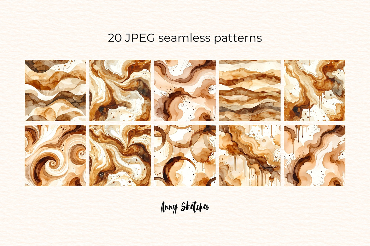 Coffee & Cream Seamless Patterns, a Pattern Graphic by Anna Design Studio (Photo 2 of 6)