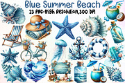Watercolor Blue Summer Beach Clipart, an Illustration by Sublimation Artist (Thumbnail 1 of 6)