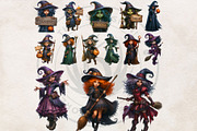 Halloween Little witches Cliparts, a Seasonal Illustration by ThatsDesignArt (Thumbnail 4 of 17)