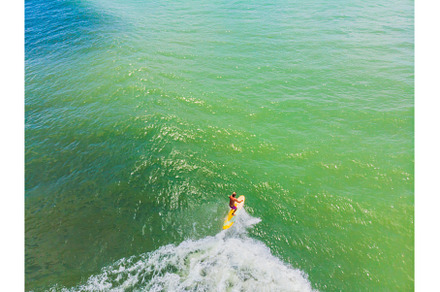 An aerial view of surfers waiting, a Sports & Recreation Photo by Elizaveta Galitskaya