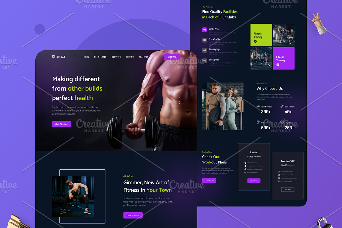Fitness landing page design, a Landing Page Template by uiwarrior (Photo 1 of 2)