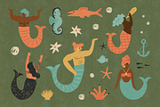 Retro Mermaids clipart and patterns, a Person Illustration by Paper Cherry (Thumbnail 2 of 18)