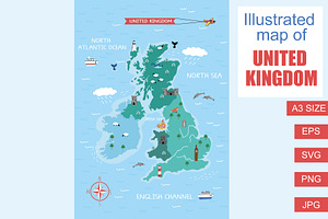 Illustrated Map of United Kingdom, an Illustration by Milota
