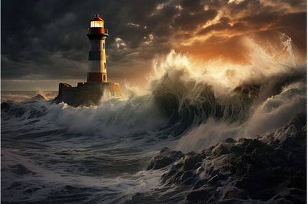 Relentless Sea storm lighthouse, a Nature Photo by Ylivdesign