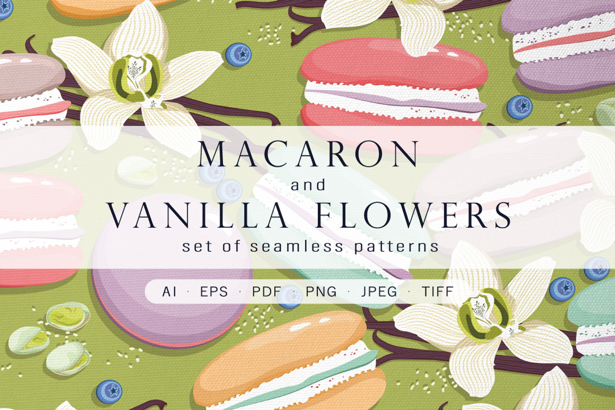 Macaron and Vanilla flowers, a Pattern Graphic by Yummy (Photo 1 of 7)