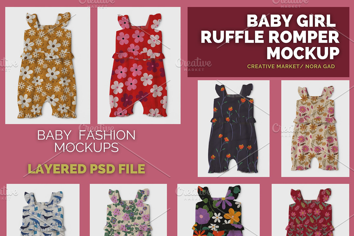Baby Girl Ruffle Romper Mockup, a Shirt Mockup by Nora Gad (Photo 1 of 21)
