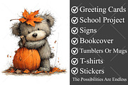 Whimsical Teddy Bear Fall Clipart, a Seasonal Illustration by Canvas Craft (Thumbnail 3 of 10)