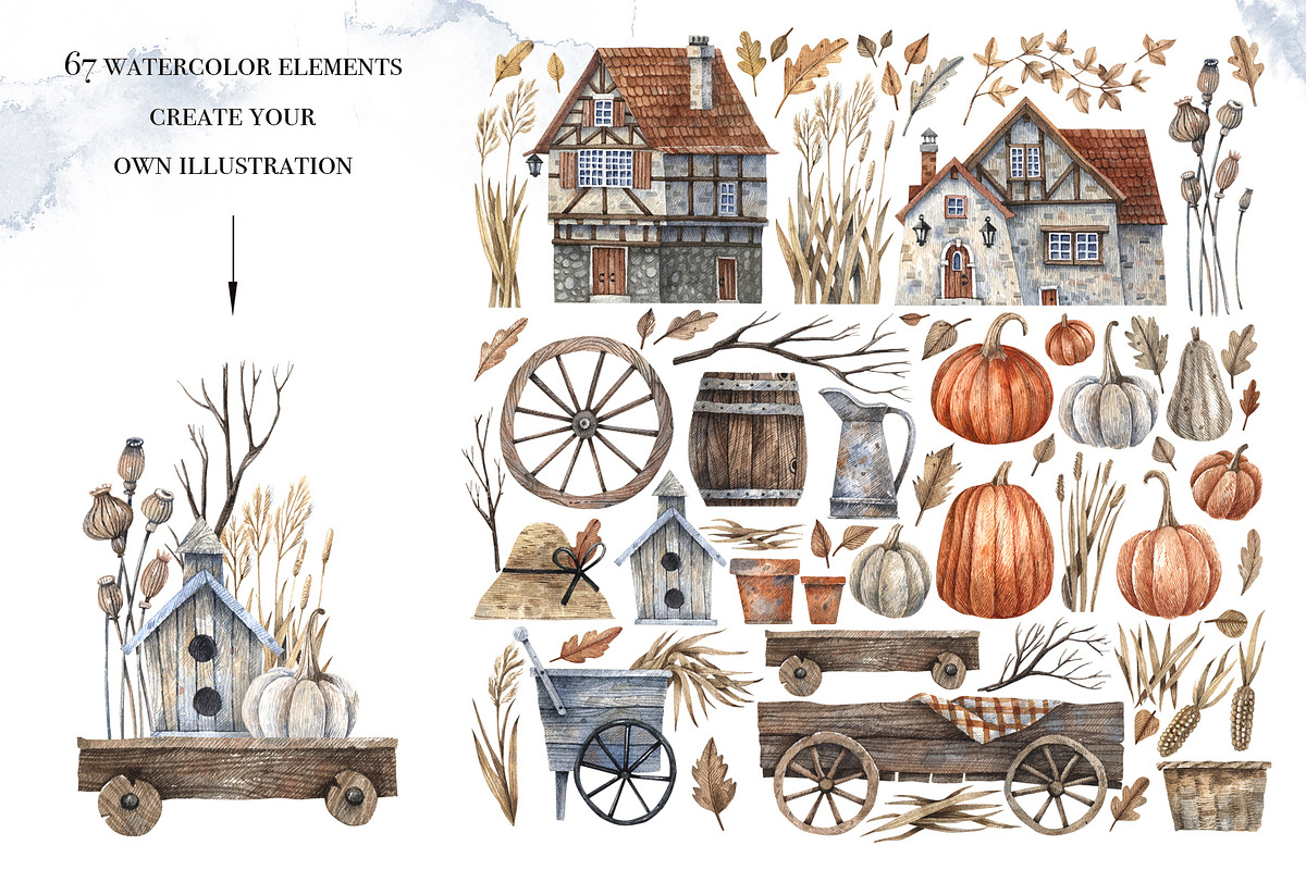 Watercolor Rustic Houses, a Decorative Illustration by Watercolor by Tonia Tkach (Photo 2 of 6)