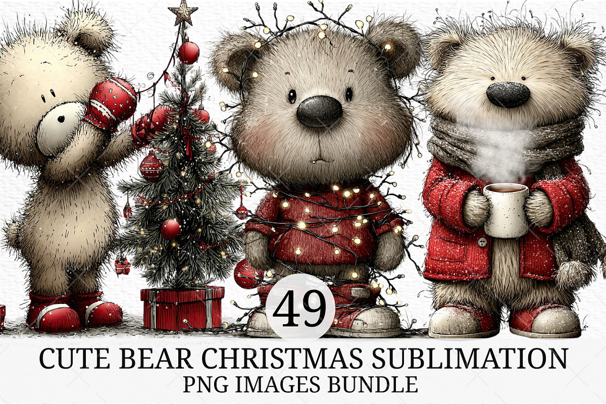 Cute Bear Christmas Sublimation, an Illustration by Craft Nest (Photo 1 of 9)
