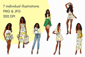 Girls In Lemon Print - Dark Skin