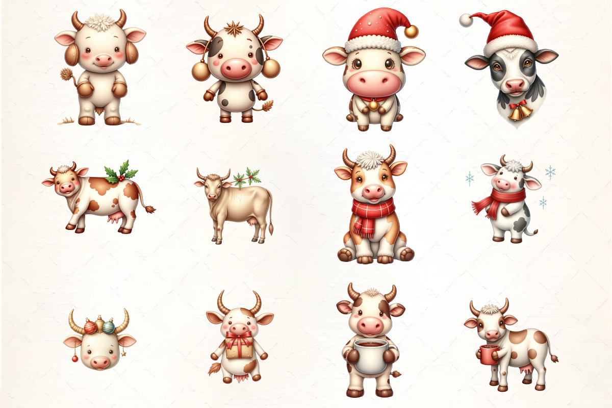 Christmas Funny Cow Clipart, an Illustration by CrexoraLab (Photo 5 of 5)