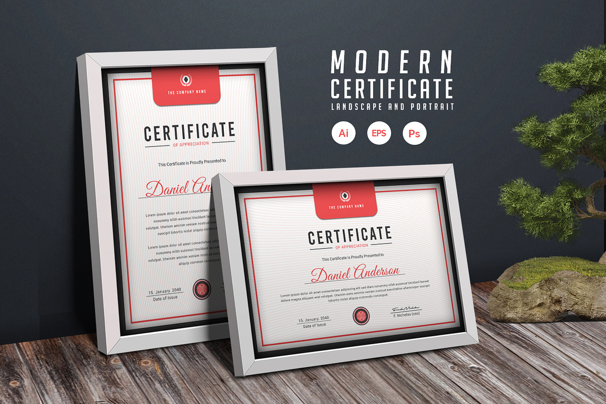 516. Modern Certificate Template, a Stationery Template by CreativeRezwan (Photo 3 of 3)