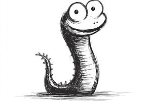 Cute eel doodle illustration in hand drawn black and white sketc, an Animal Photo by José Manuel Gelpi