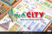 Watercolor set AQUA CITY Constructor, an Illustration by denisespinoza (Thumbnail 2 of 4)