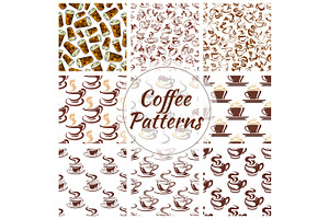 Coffee Cup Seamless Pattern Background Set