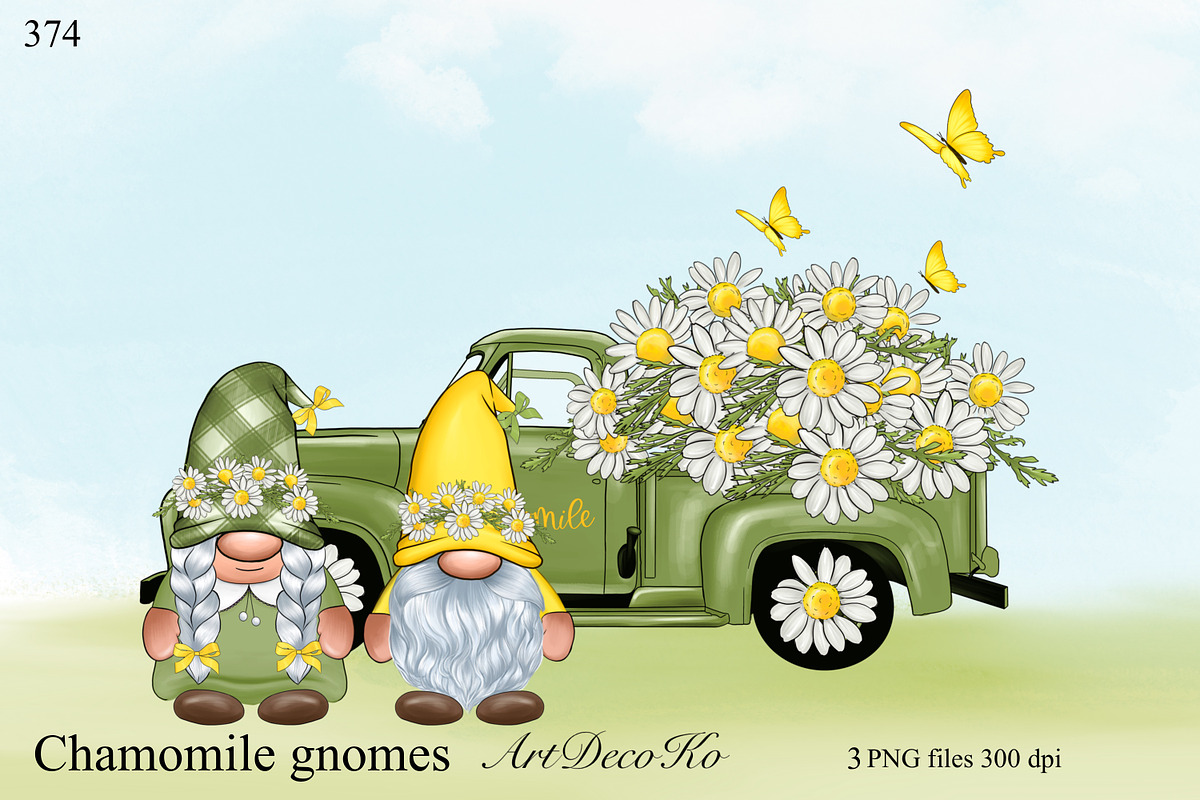 Chamomile truck, gnomes png, a Transportation Illustration by DekoArt (Photo 1 of 5)