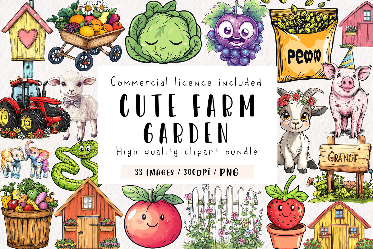 Cute Farm Garden Clipart, an Illustration by CreationArt (Photo 1 of 9)