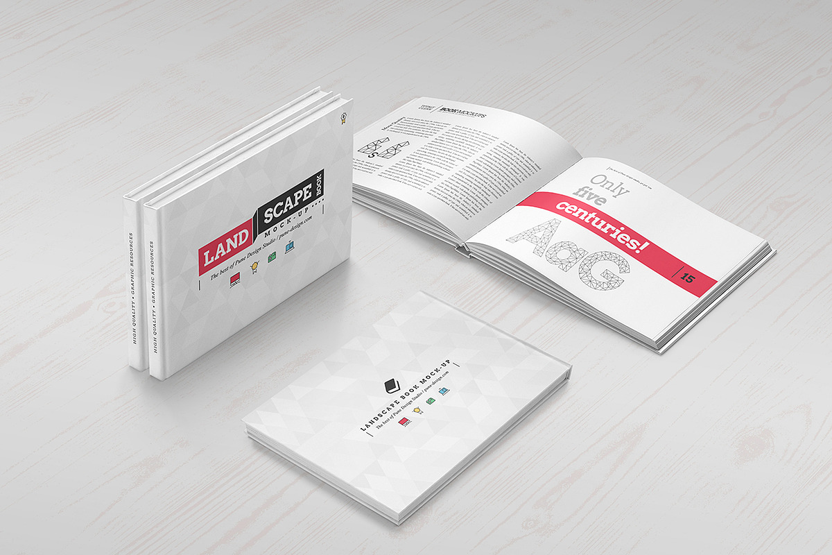 Landscape Book Mock-Up Set, a Books & Magazine Mockup by PuneDesign (Photo 7 of 11)