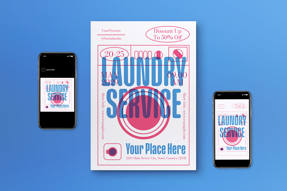 Blue Risograph Laundry Service Flyer, a Flyer Template by graphicook (Photo 1 of 3)
