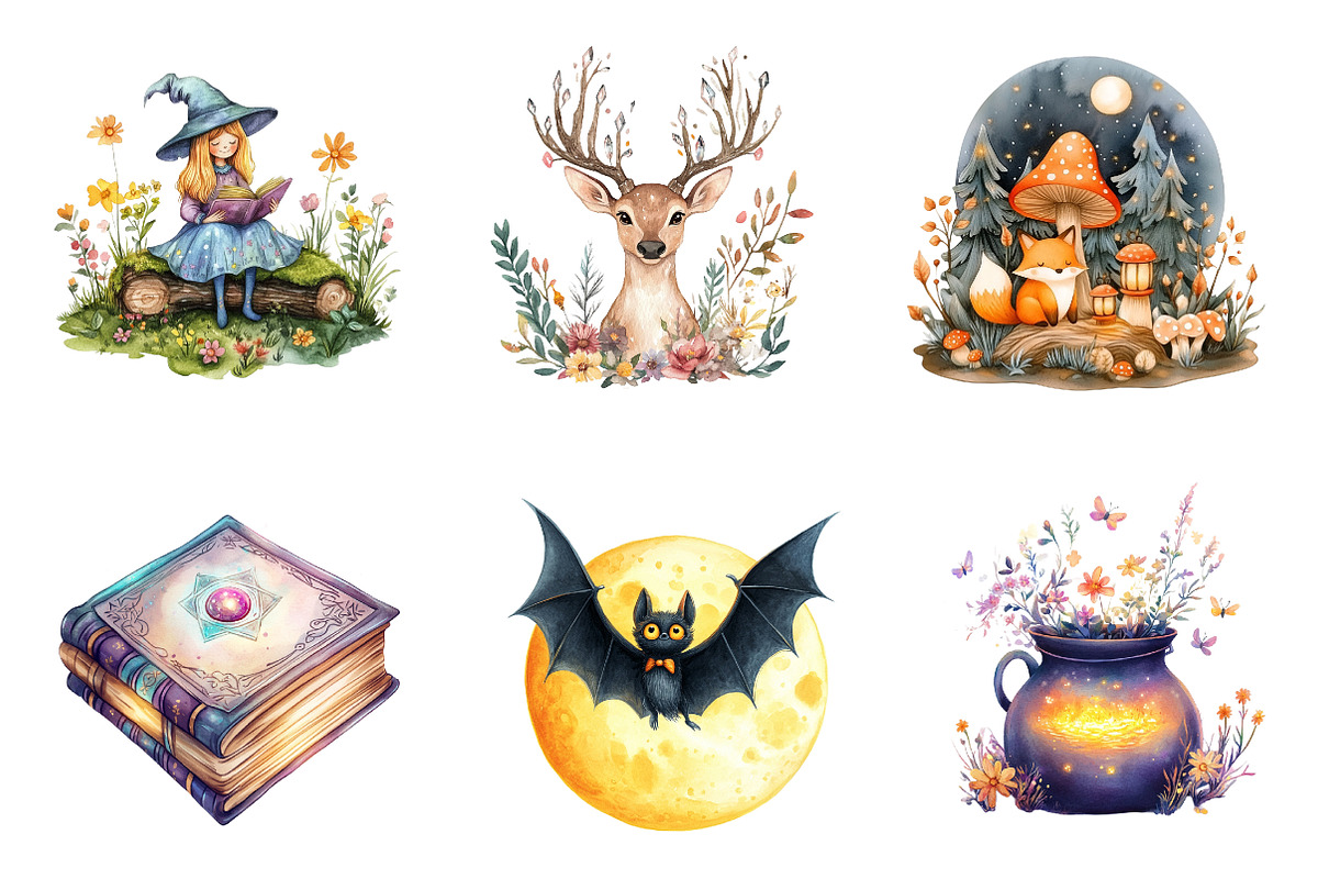 Cozy Magic Fairy Forest Witch Clipar, an Illustration by CreationArt (Photo 3 of 5)