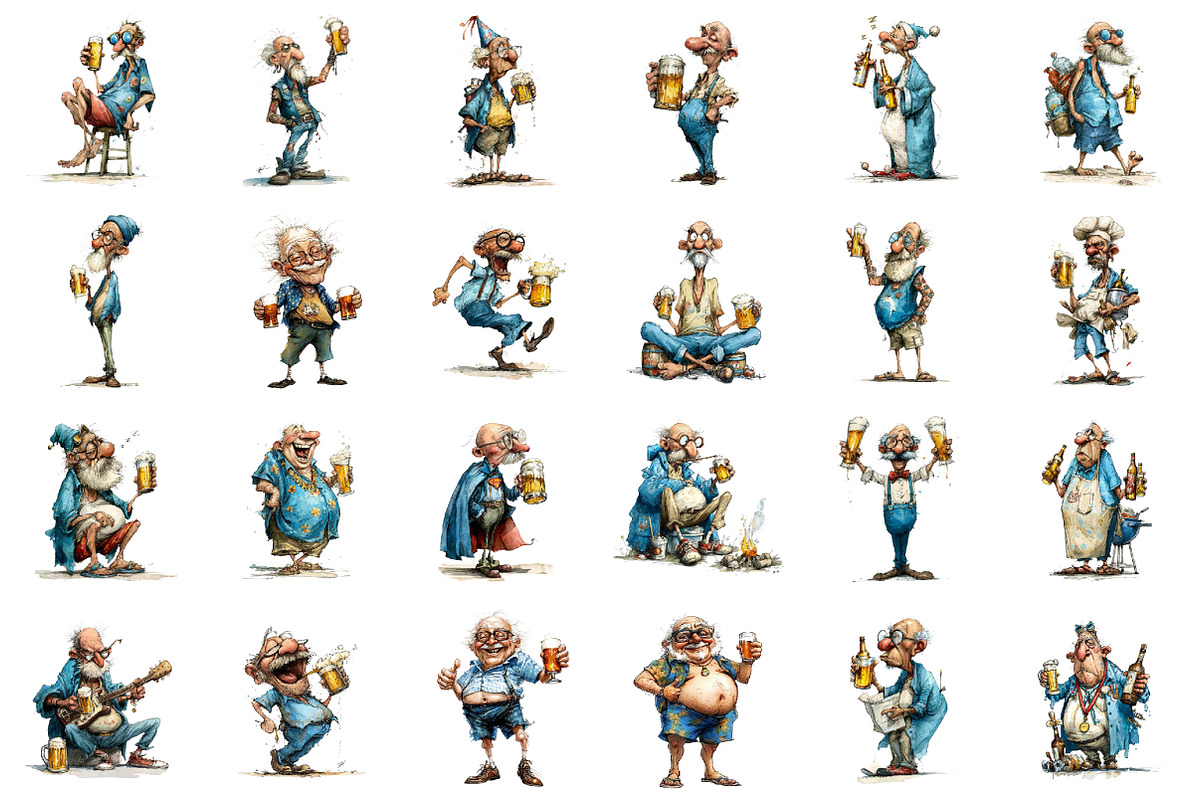 Funny Beer Drinking Grandpa Clipart, an Illustration by designcity5 (Photo 2 of 5)