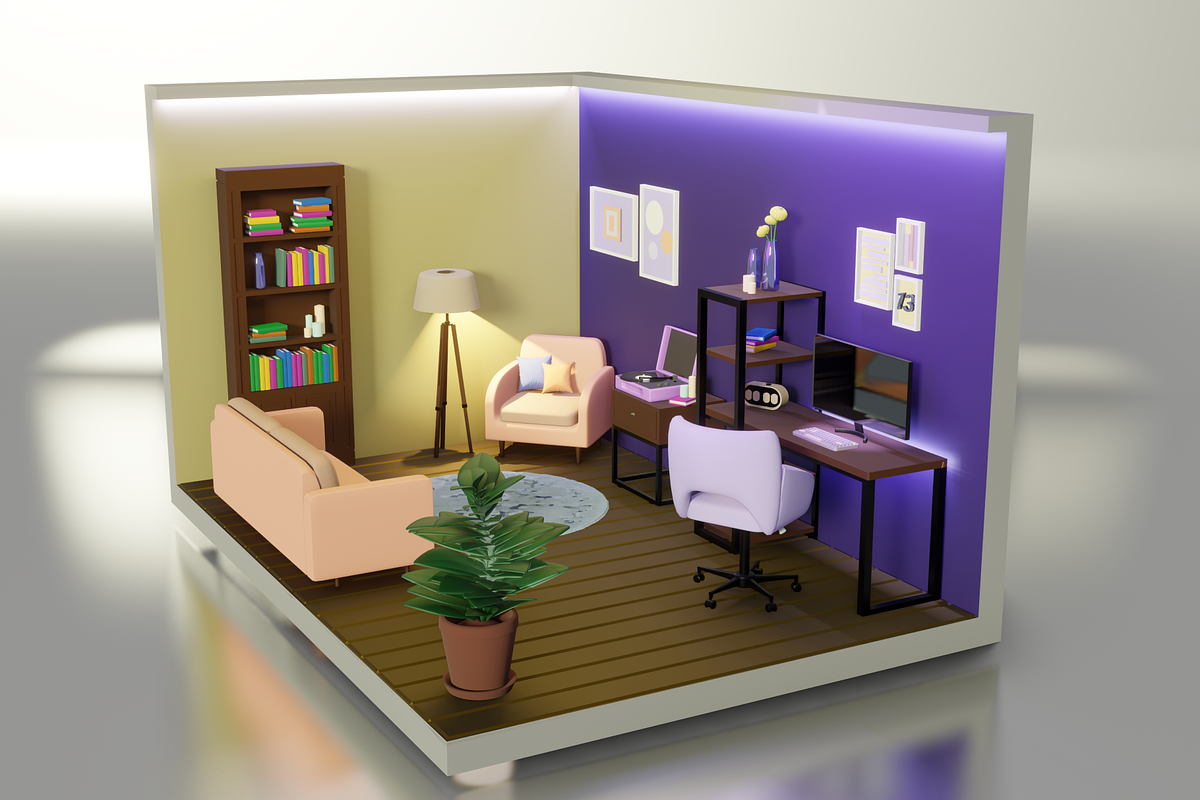 3D room with a workplace, an Architecture 3D Model by Laimmilka (Photo 1 of 3)