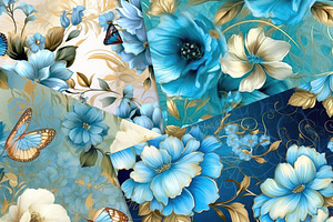 Azure Bloom Seamless Patterns