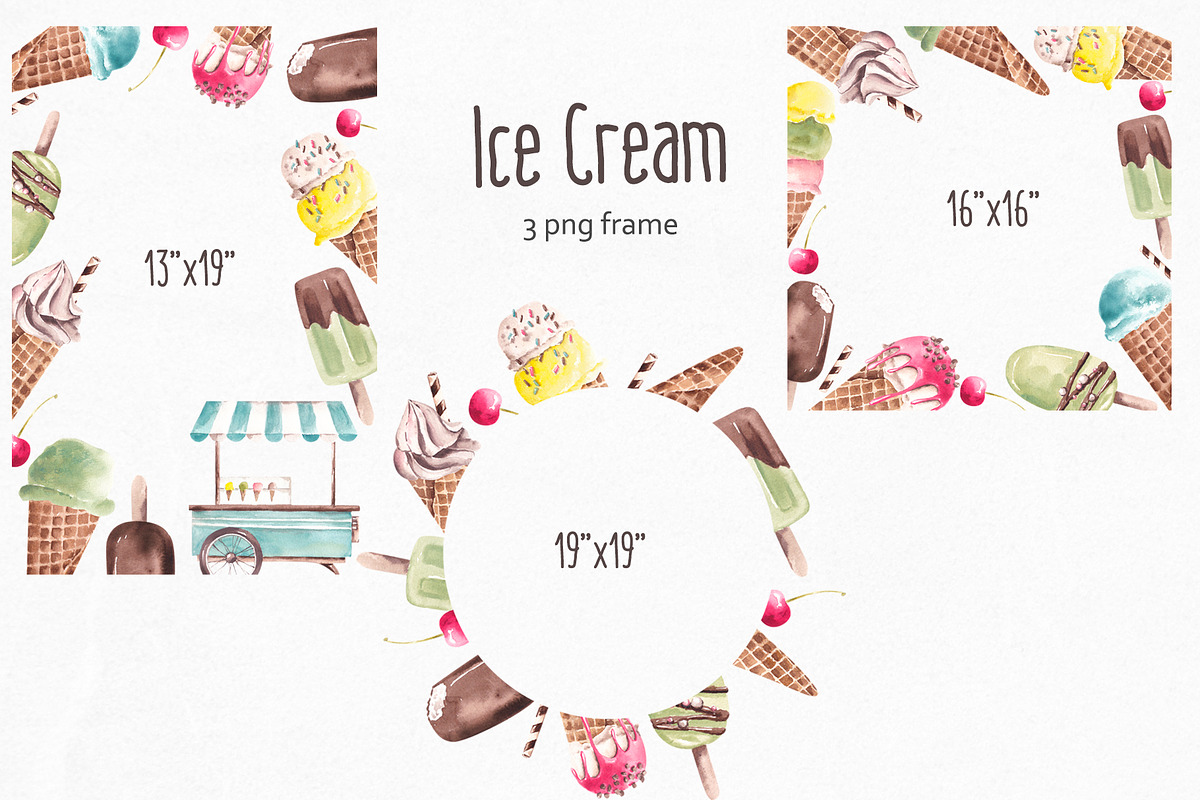 Watercolor Ice Cream Collection, a Food Illustration by YuliyaArtGarden (Photo 6 of 11)