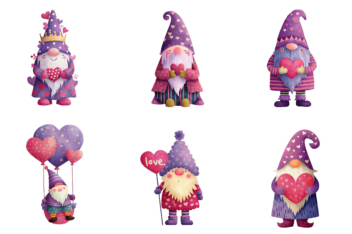watercolor valentine cute gnome clip, an Illustration by CreationArt (Photo 4 of 5)