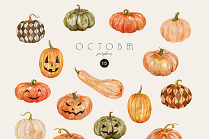 OCTOBER Watercolor Autumn Set