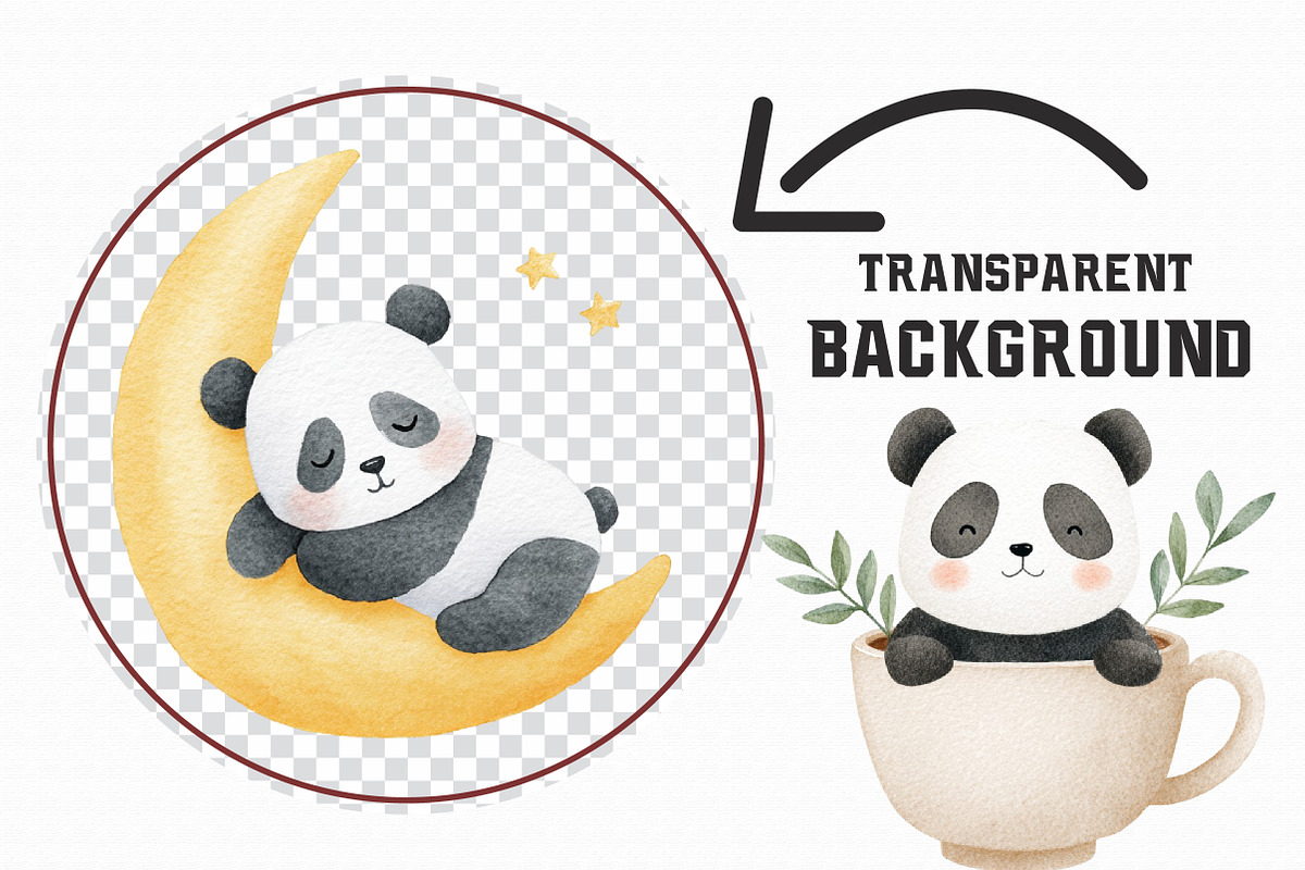 Panda Watercolor cute panda clipart, an Illustration by Libby Wishes (Photo 6 of 6)