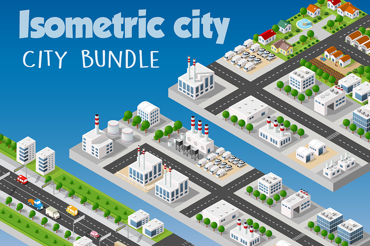 Isometric bundle modern 3D city, an Object Graphic by AlexZeL