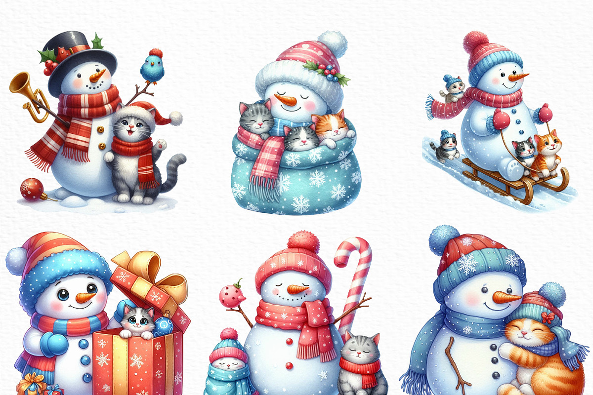 Christmas Snowman with Cats PNG, an Illustration by Craft Nest (Photo 4 of 6)
