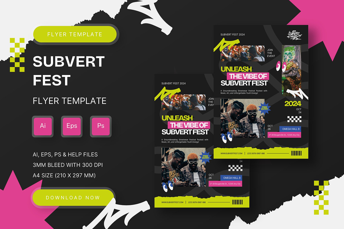 Subvert Fest - Flyer Template, a Flyer Template by StreaksideStd (Photo 1 of 3)