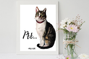 Watercolor Cat Illustration Clipart