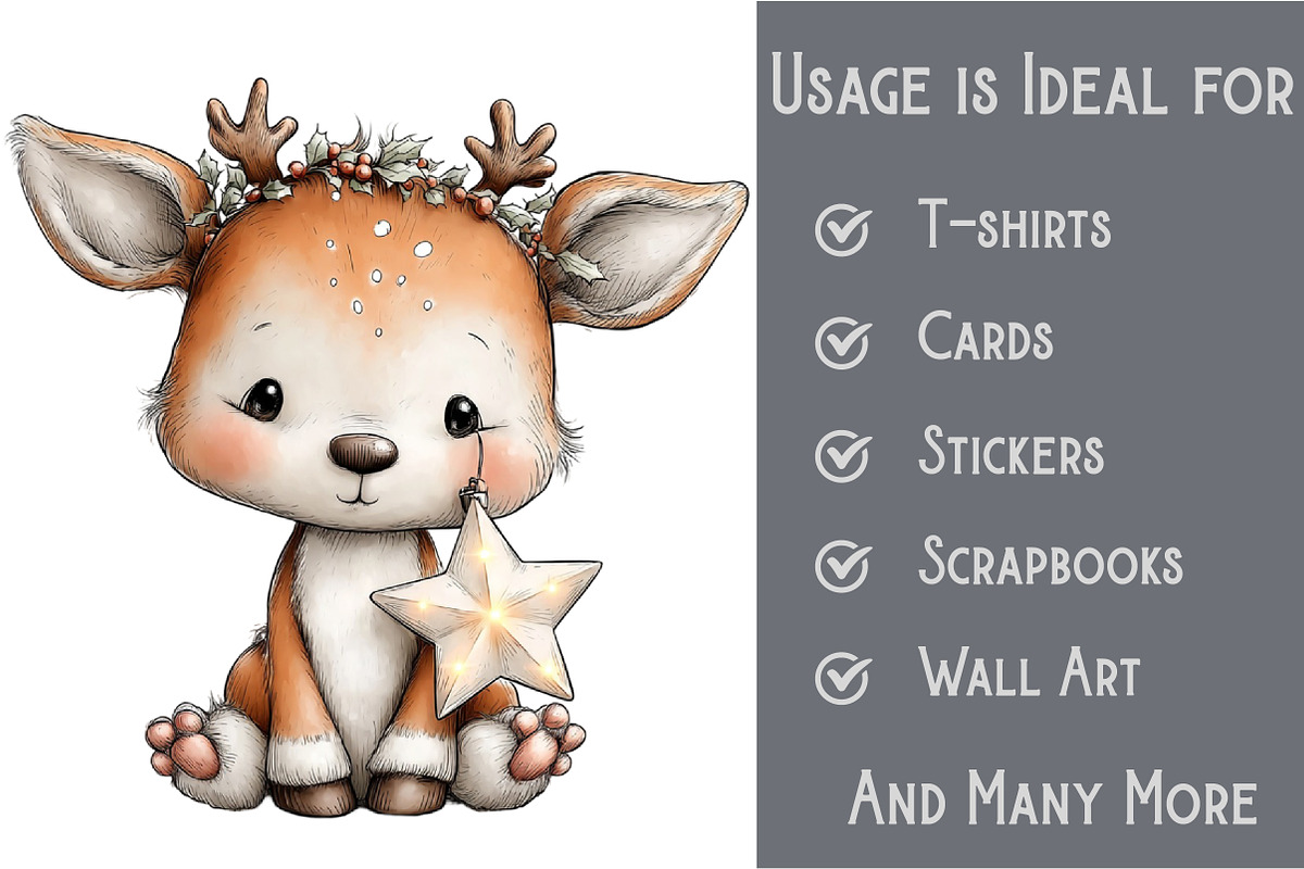 Whimsical Christmas Deer Clipart, an Illustration by Pixels.Craft (Photo 3 of 6)