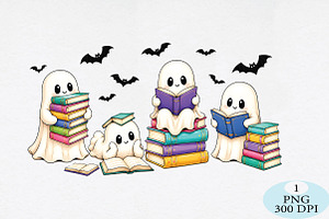 Halloween Book Lover Reading Ghost, a Seasonal Illustration by Daily.Designs