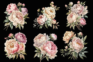 Watercolor Bouquets Of Peonies