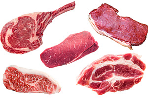 Raw beef stakes isolated, a Food & Drink Photo by BOOCYS