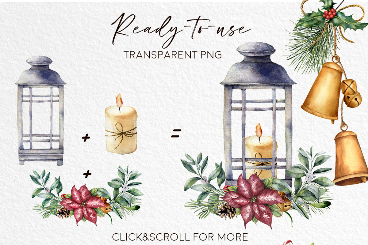 Elegant Christmas Watercolor clipart, a Seasonal Illustration by Yuliya Derbisheva (Photo 9 of 13)