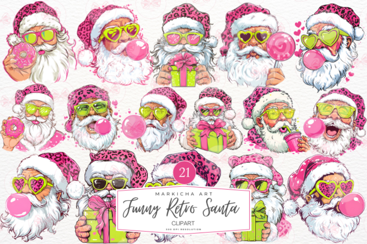 Funny Retro Santa Clipart, a Graphic by Markicha Art (Photo 1 of 5)