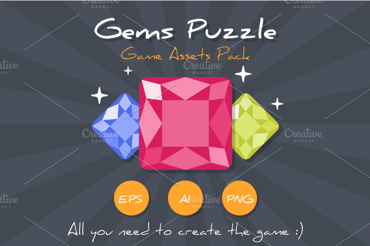 Match3 Gems Puzzle Game Assets Pack, an Object Graphic by Lianella's Shop (Photo 1 of 5)