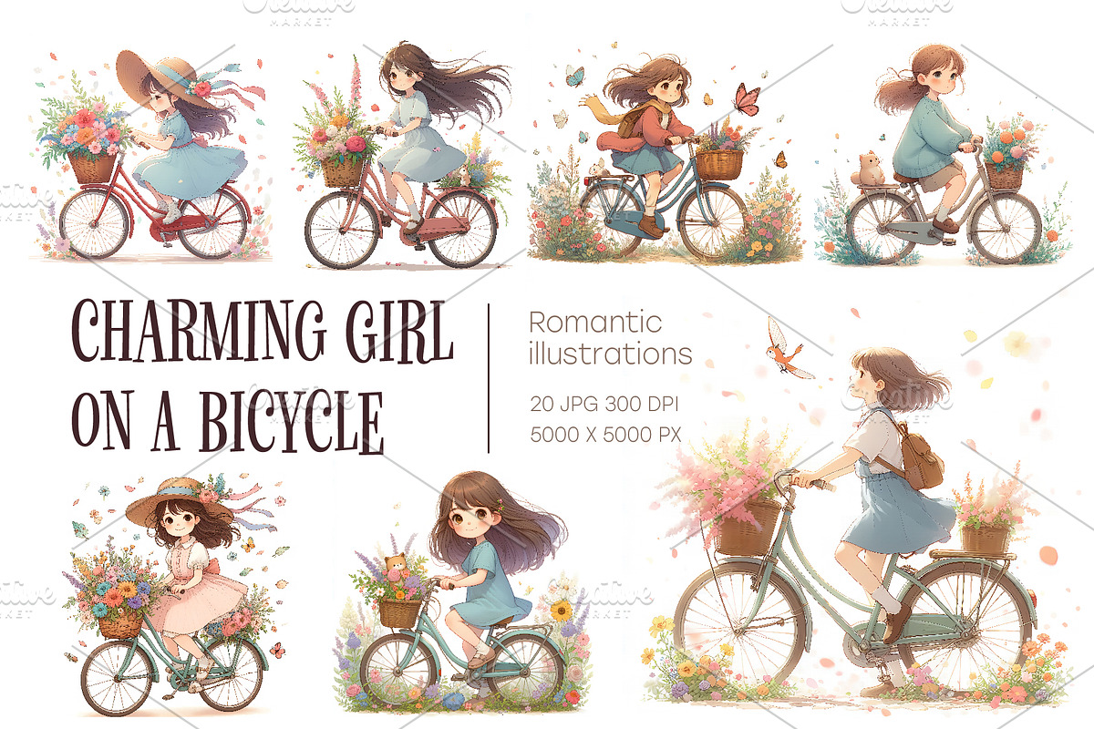 Girl on a Bicycle. Wall art., a Decorative Illustration by KENO Mascots (Photo 1 of 5)