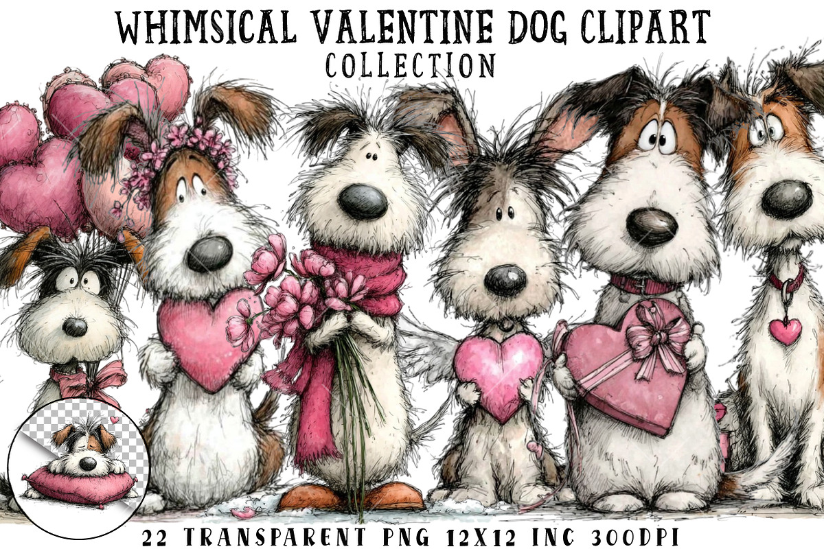 Whimsical Valentine Dog Clipart, an Illustration by OK Design (Photo 1 of 6)