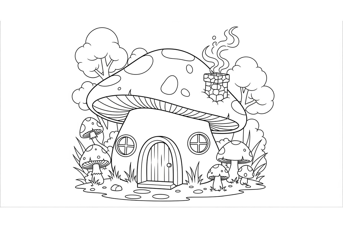 Whimsical Mushroom House Line Art bu, an Illustration by Designs_River (Photo 38 of 51)