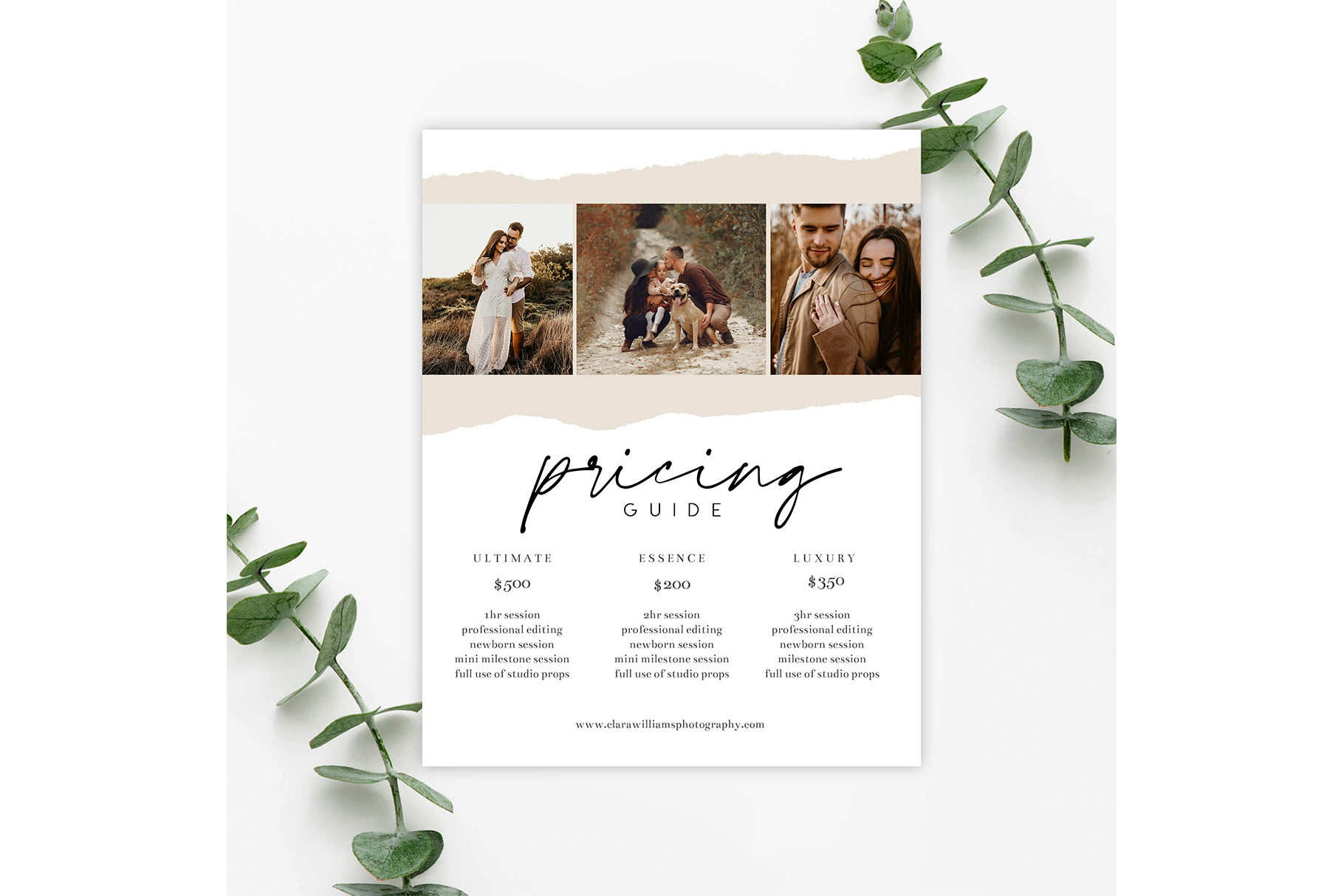 Photography Pricing Guide, PSD, a Brochure Template by Wild Honey ...