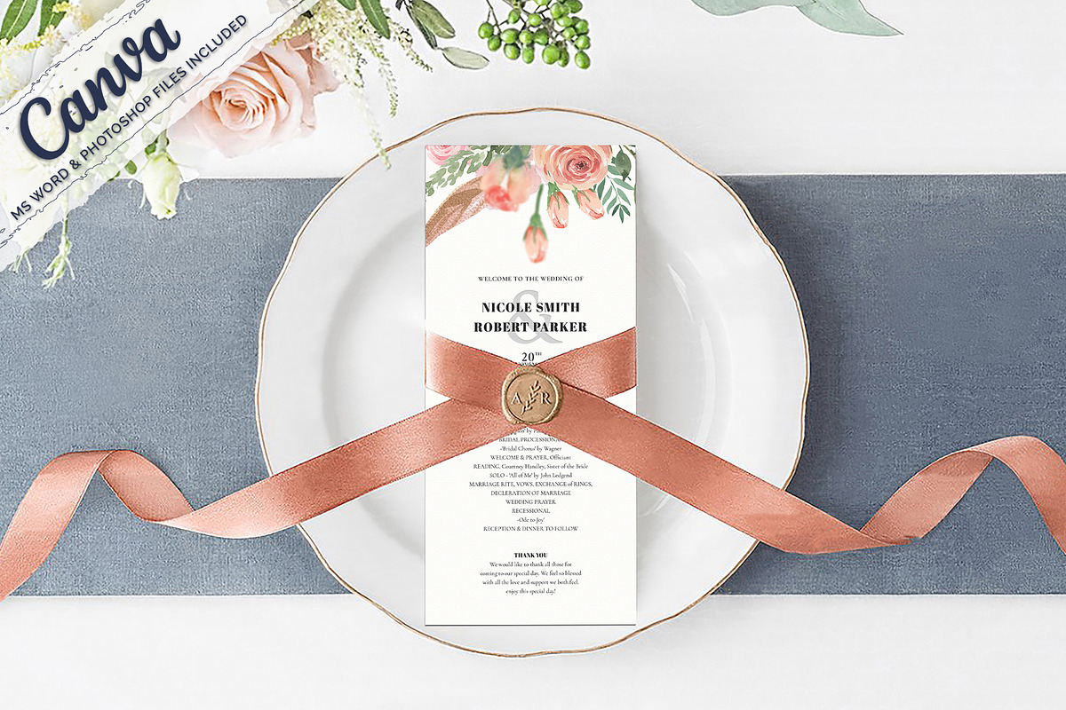 Wedding Program Template Canva, an Invitation Template by ShineOnWedding (Photo 5 of 9)