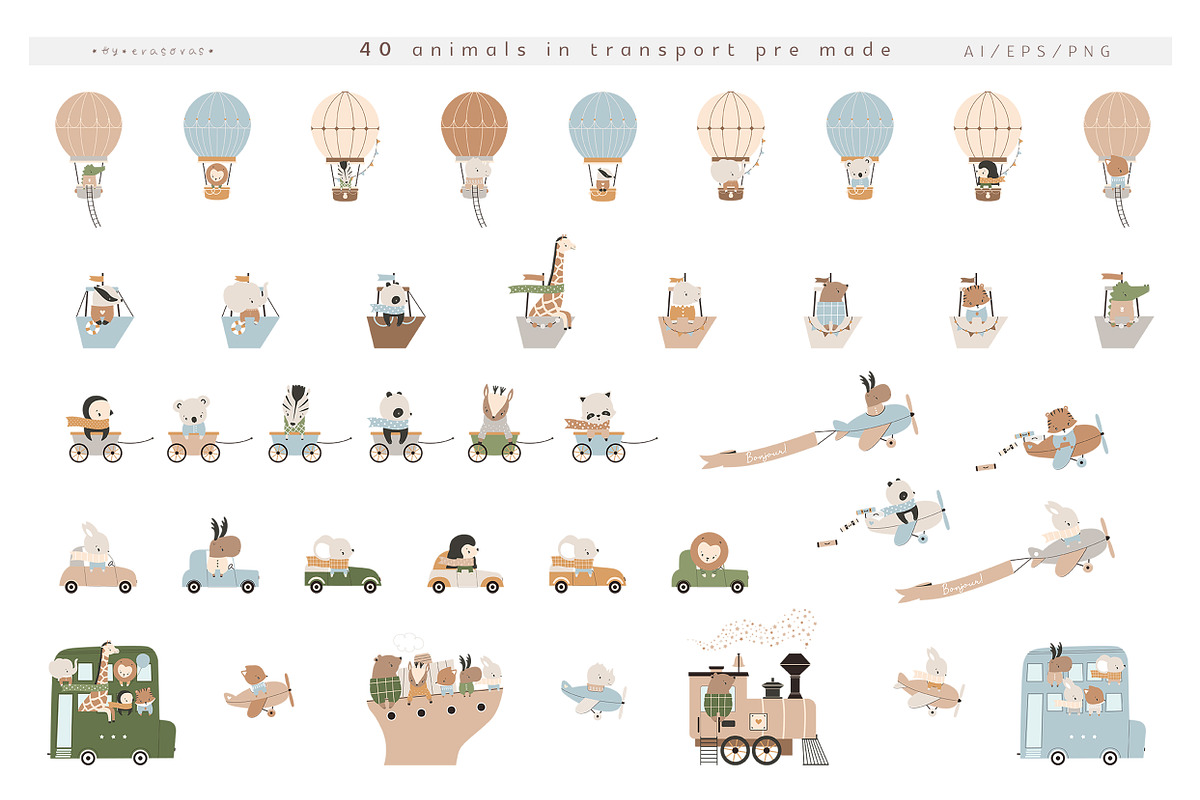 LITTLE TRAVELERS vector set, an Animal Illustration by erasovas (Photo 4 of 19)