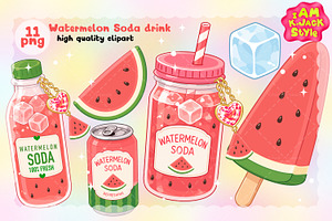 Cute Watermelon Soda Drink Clipart